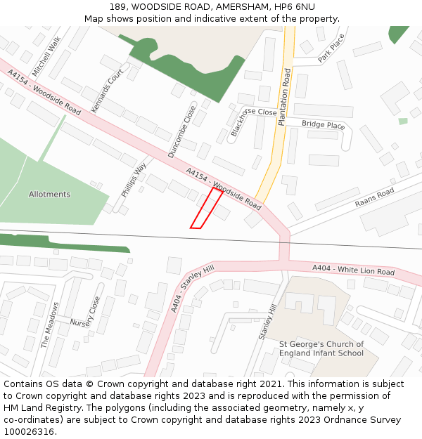 189, WOODSIDE ROAD, AMERSHAM, HP6 6NU: Location map and indicative extent of plot