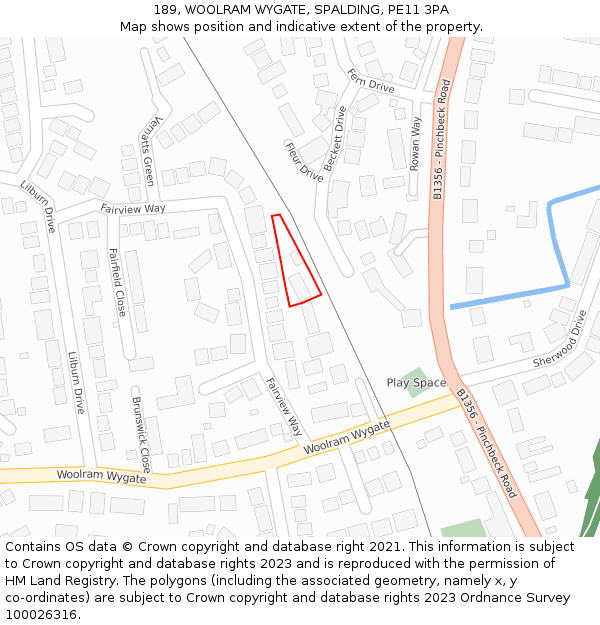 189, WOOLRAM WYGATE, SPALDING, PE11 3PA: Location map and indicative extent of plot