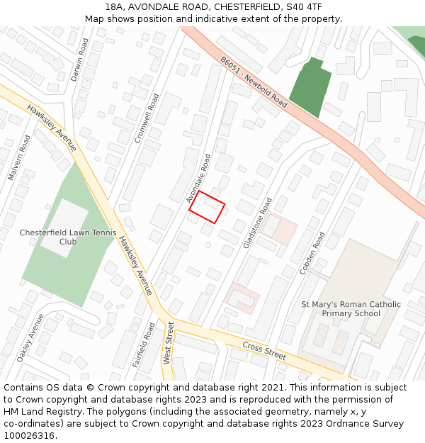 18A, AVONDALE ROAD, CHESTERFIELD, S40 4TF: Location map and indicative extent of plot