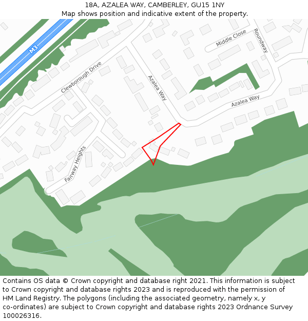 18A, AZALEA WAY, CAMBERLEY, GU15 1NY: Location map and indicative extent of plot