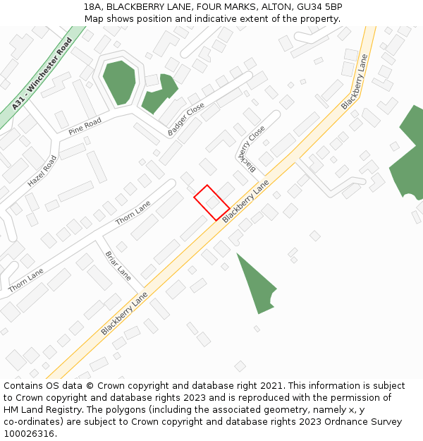 18A, BLACKBERRY LANE, FOUR MARKS, ALTON, GU34 5BP: Location map and indicative extent of plot