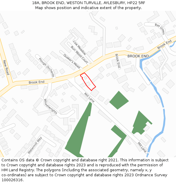 18A, BROOK END, WESTON TURVILLE, AYLESBURY, HP22 5RF: Location map and indicative extent of plot