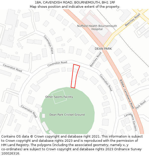 18A, CAVENDISH ROAD, BOURNEMOUTH, BH1 1RF: Location map and indicative extent of plot