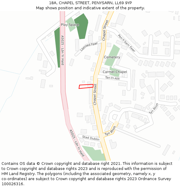18A, CHAPEL STREET, PENYSARN, LL69 9YP: Location map and indicative extent of plot