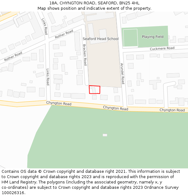 18A, CHYNGTON ROAD, SEAFORD, BN25 4HL: Location map and indicative extent of plot
