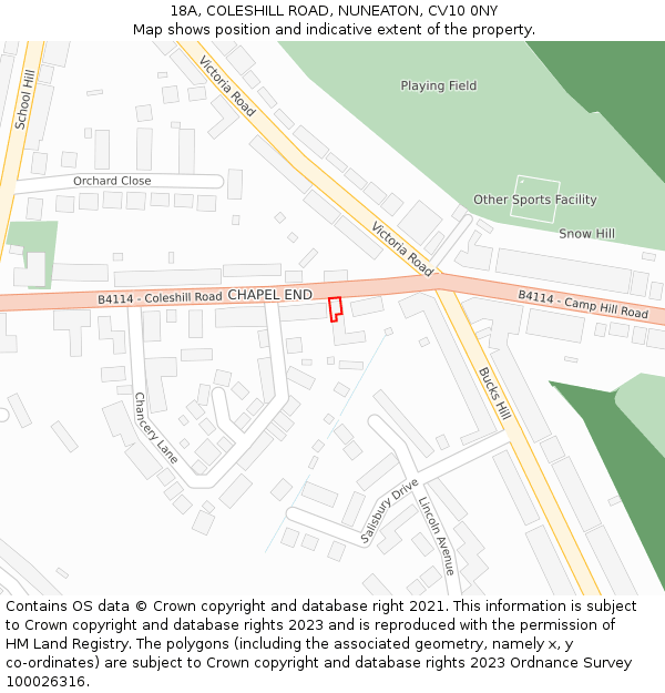 18A, COLESHILL ROAD, NUNEATON, CV10 0NY: Location map and indicative extent of plot