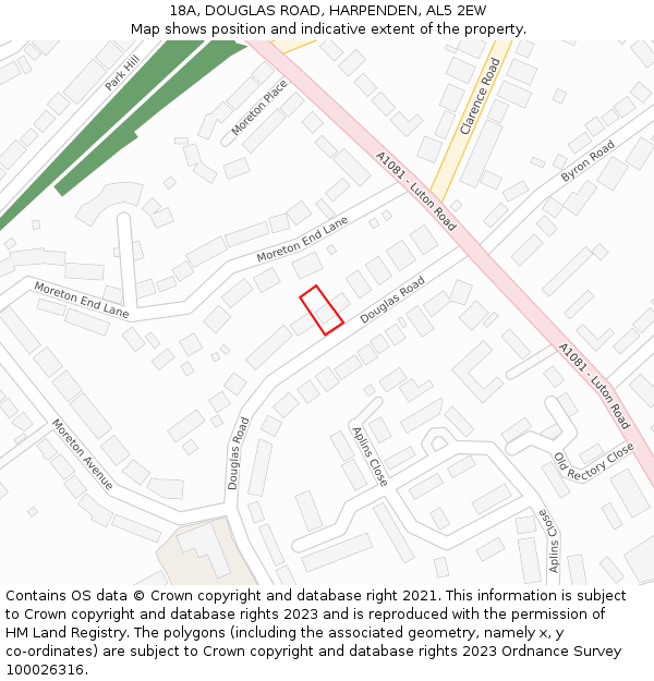 18A, DOUGLAS ROAD, HARPENDEN, AL5 2EW: Location map and indicative extent of plot