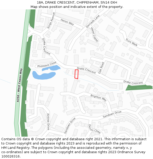 18A, DRAKE CRESCENT, CHIPPENHAM, SN14 0XH: Location map and indicative extent of plot