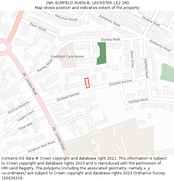 18A, ELMFIELD AVENUE, LEICESTER, LE2 1RD: Location map and indicative extent of plot