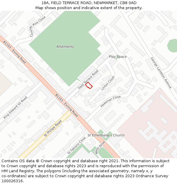 18A, FIELD TERRACE ROAD, NEWMARKET, CB8 0AD: Location map and indicative extent of plot