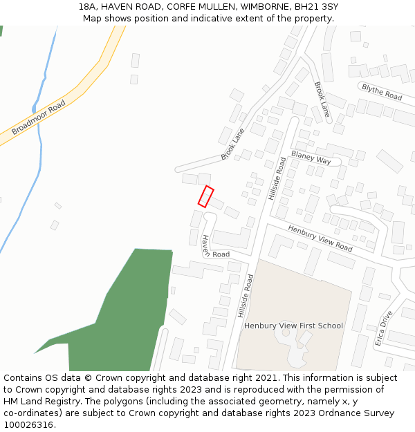 18A, HAVEN ROAD, CORFE MULLEN, WIMBORNE, BH21 3SY: Location map and indicative extent of plot