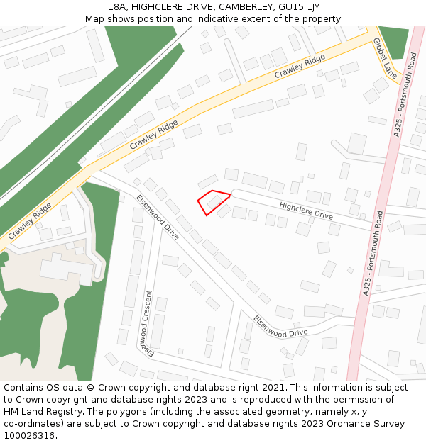 18A, HIGHCLERE DRIVE, CAMBERLEY, GU15 1JY: Location map and indicative extent of plot