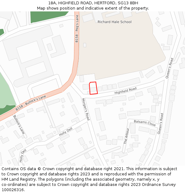 18A, HIGHFIELD ROAD, HERTFORD, SG13 8BH: Location map and indicative extent of plot