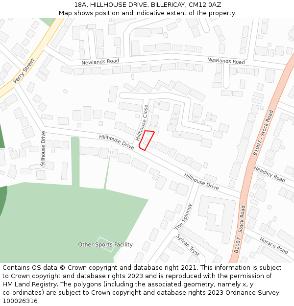 18A, HILLHOUSE DRIVE, BILLERICAY, CM12 0AZ: Location map and indicative extent of plot
