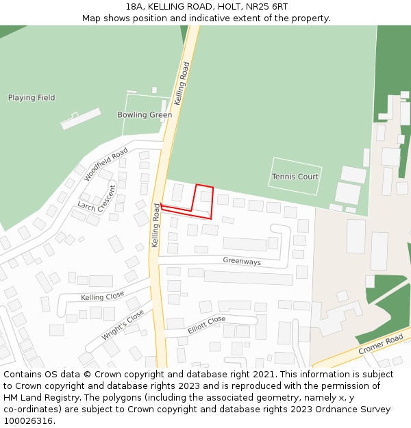 18A, KELLING ROAD, HOLT, NR25 6RT: Location map and indicative extent of plot