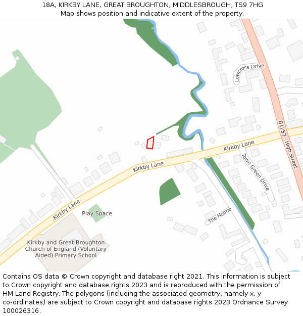 18A, KIRKBY LANE, GREAT BROUGHTON, MIDDLESBROUGH, TS9 7HG: Location map and indicative extent of plot