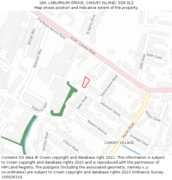 18A, LABURNUM GROVE, CANVEY ISLAND, SS8 0LZ: Location map and indicative extent of plot