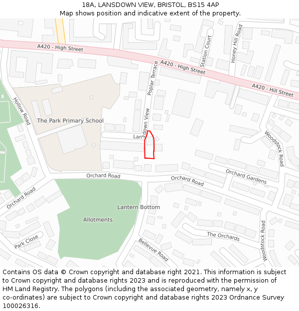 18A, LANSDOWN VIEW, BRISTOL, BS15 4AP: Location map and indicative extent of plot