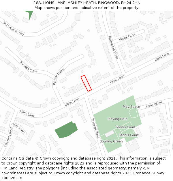 18A, LIONS LANE, ASHLEY HEATH, RINGWOOD, BH24 2HN: Location map and indicative extent of plot