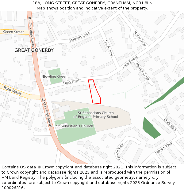 18A, LONG STREET, GREAT GONERBY, GRANTHAM, NG31 8LN: Location map and indicative extent of plot