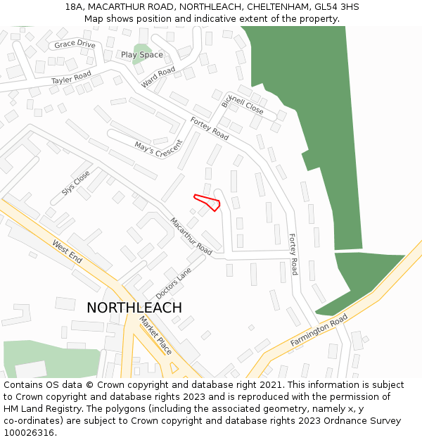 18A, MACARTHUR ROAD, NORTHLEACH, CHELTENHAM, GL54 3HS: Location map and indicative extent of plot