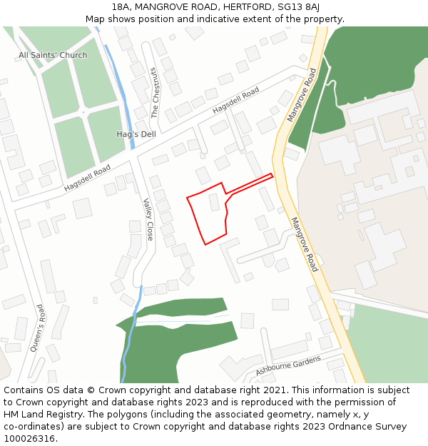 18A, MANGROVE ROAD, HERTFORD, SG13 8AJ: Location map and indicative extent of plot