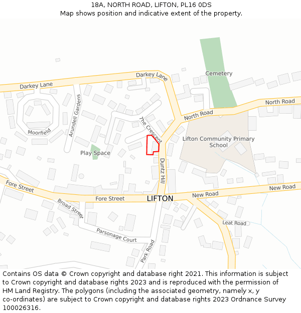 18A, NORTH ROAD, LIFTON, PL16 0DS: Location map and indicative extent of plot