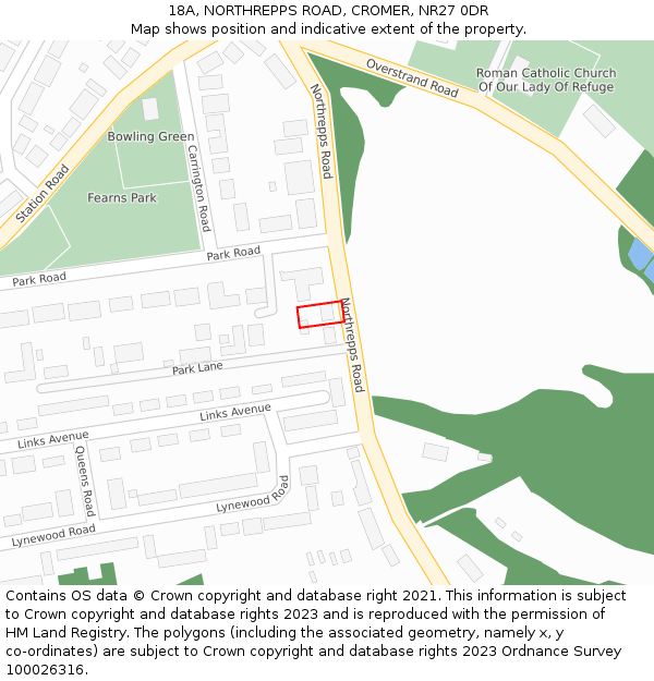 18A, NORTHREPPS ROAD, CROMER, NR27 0DR: Location map and indicative extent of plot