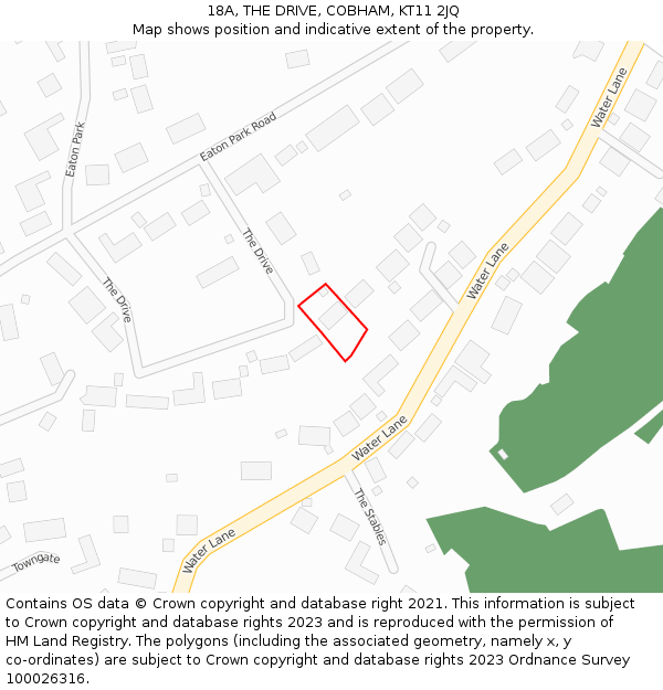 18A, THE DRIVE, COBHAM, KT11 2JQ: Location map and indicative extent of plot