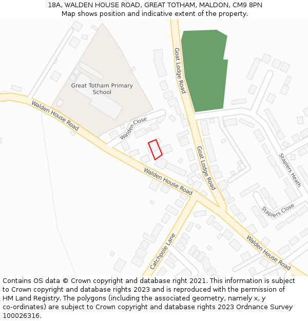 18A, WALDEN HOUSE ROAD, GREAT TOTHAM, MALDON, CM9 8PN: Location map and indicative extent of plot