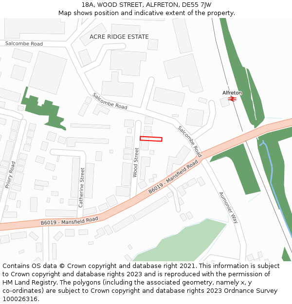 18A, WOOD STREET, ALFRETON, DE55 7JW: Location map and indicative extent of plot