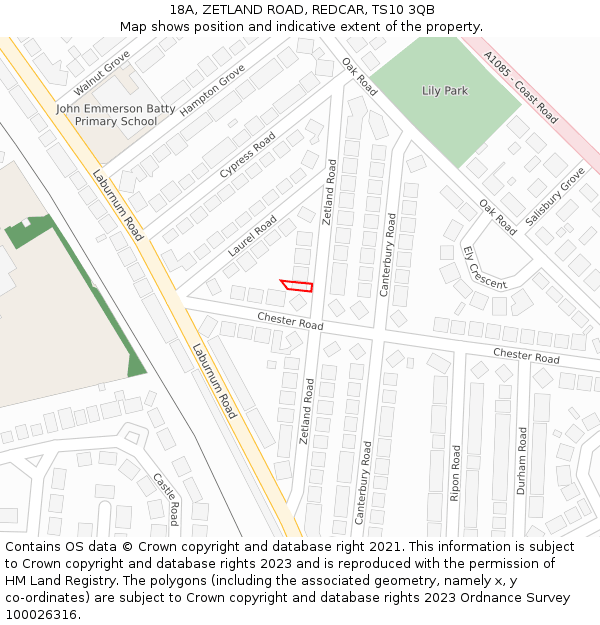 18A, ZETLAND ROAD, REDCAR, TS10 3QB: Location map and indicative extent of plot