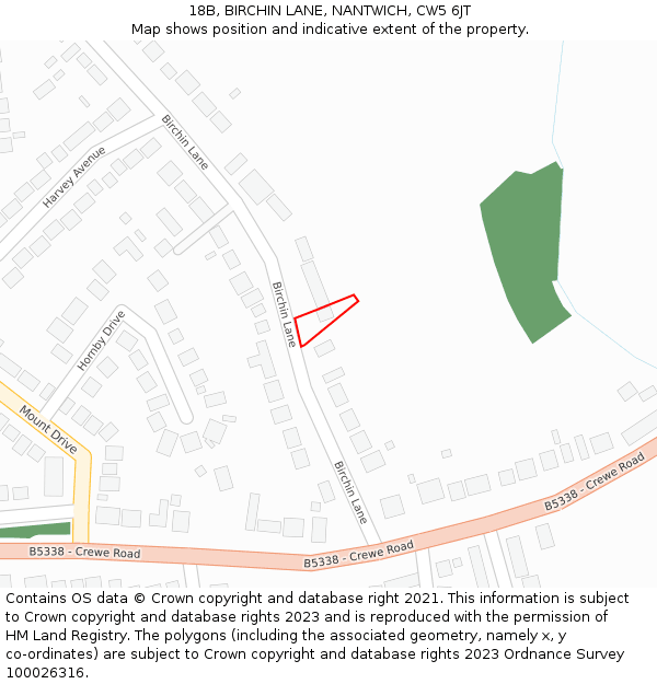 18B, BIRCHIN LANE, NANTWICH, CW5 6JT: Location map and indicative extent of plot
