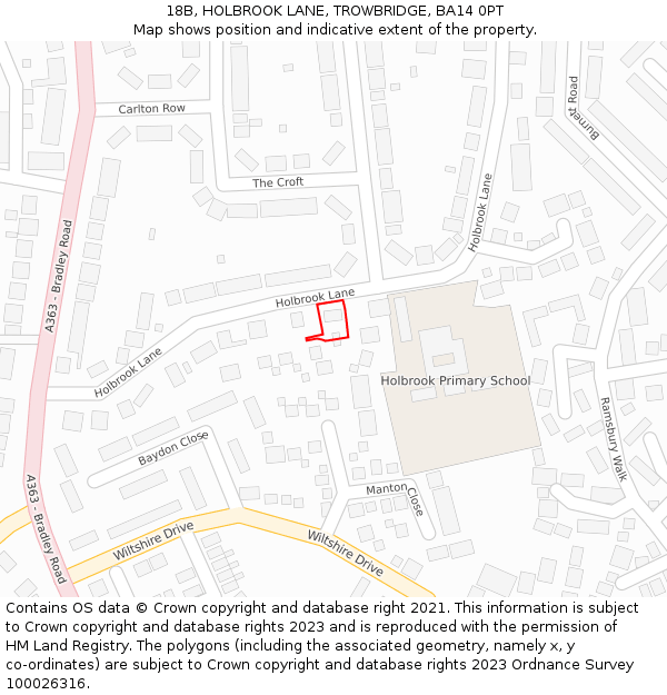 18B, HOLBROOK LANE, TROWBRIDGE, BA14 0PT: Location map and indicative extent of plot