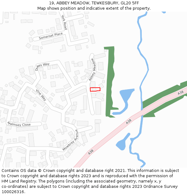 19, ABBEY MEADOW, TEWKESBURY, GL20 5FF: Location map and indicative extent of plot