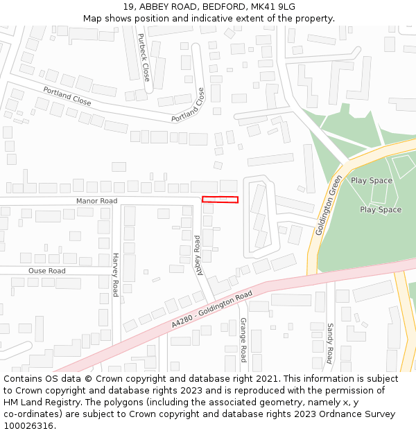 19, ABBEY ROAD, BEDFORD, MK41 9LG: Location map and indicative extent of plot