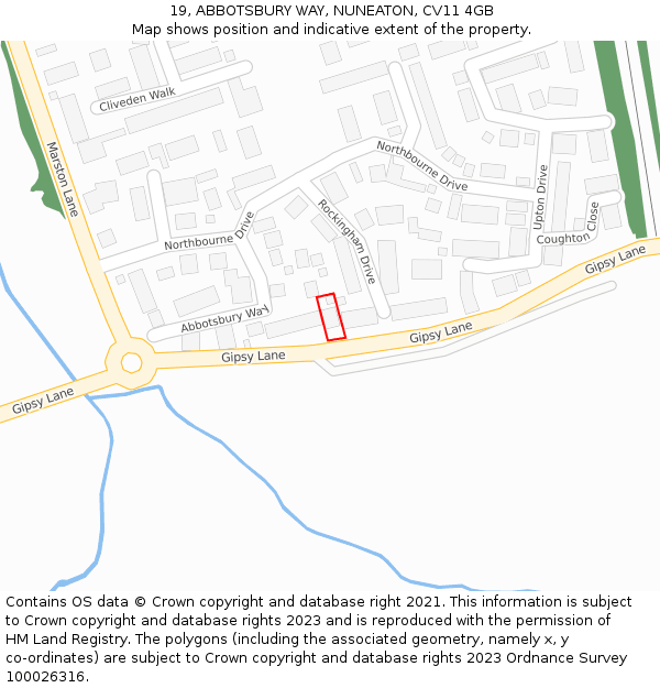 19, ABBOTSBURY WAY, NUNEATON, CV11 4GB: Location map and indicative extent of plot