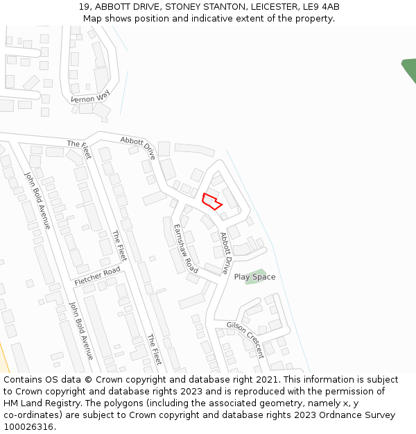 19, ABBOTT DRIVE, STONEY STANTON, LEICESTER, LE9 4AB: Location map and indicative extent of plot