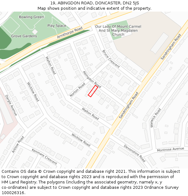 19, ABINGDON ROAD, DONCASTER, DN2 5JS: Location map and indicative extent of plot