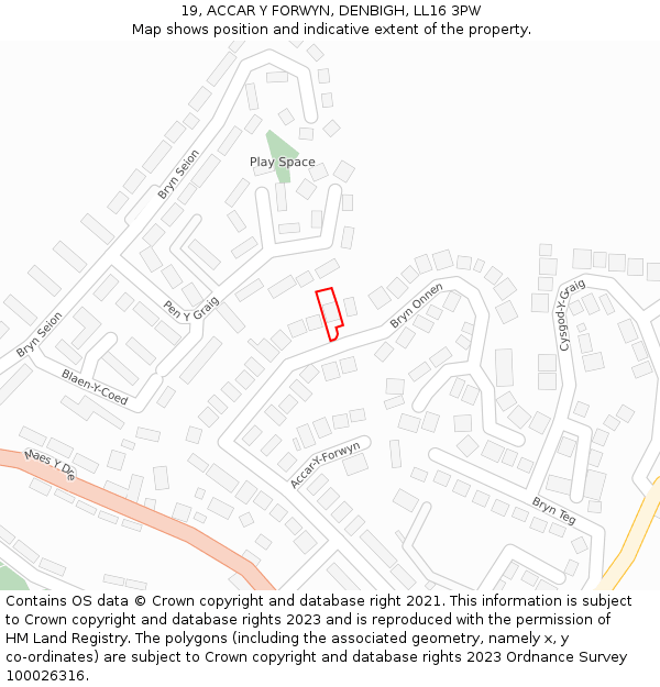 19, ACCAR Y FORWYN, DENBIGH, LL16 3PW: Location map and indicative extent of plot