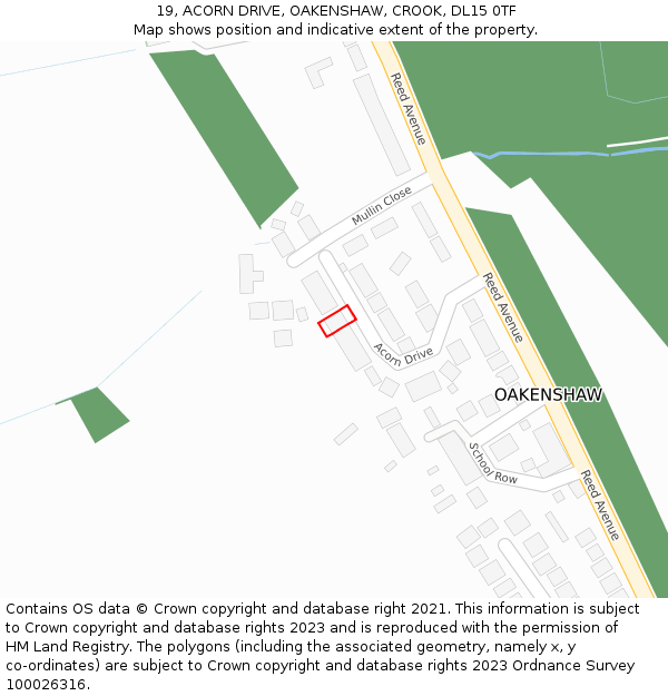 19, ACORN DRIVE, OAKENSHAW, CROOK, DL15 0TF: Location map and indicative extent of plot