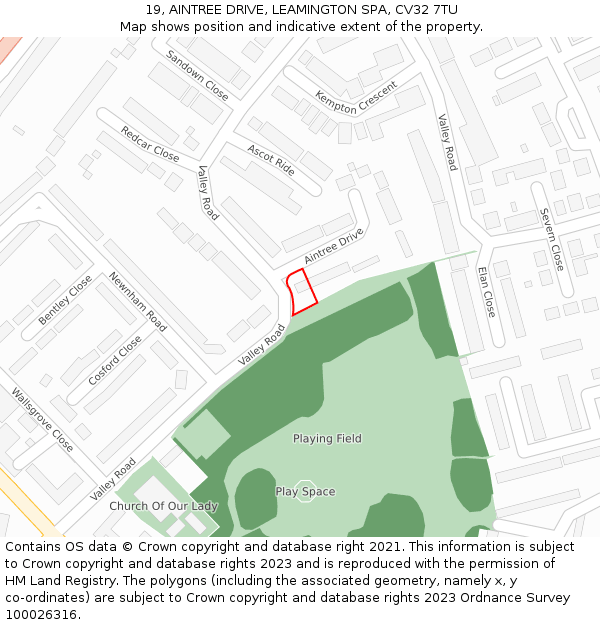 19, AINTREE DRIVE, LEAMINGTON SPA, CV32 7TU: Location map and indicative extent of plot