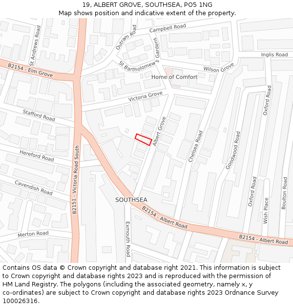 19, ALBERT GROVE, SOUTHSEA, PO5 1NG: Location map and indicative extent of plot