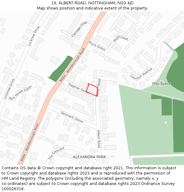 19, ALBERT ROAD, NOTTINGHAM, NG3 4JD: Location map and indicative extent of plot