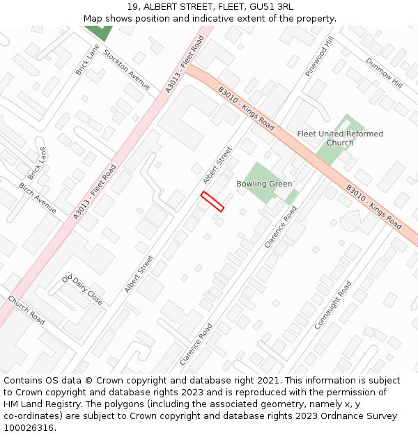 19, ALBERT STREET, FLEET, GU51 3RL: Location map and indicative extent of plot