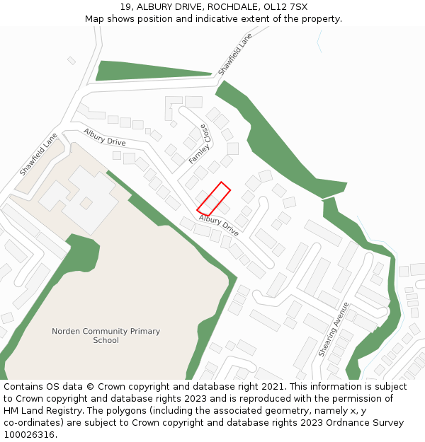 19, ALBURY DRIVE, ROCHDALE, OL12 7SX: Location map and indicative extent of plot