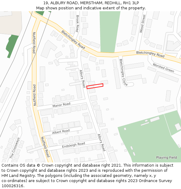 19, ALBURY ROAD, MERSTHAM, REDHILL, RH1 3LP: Location map and indicative extent of plot