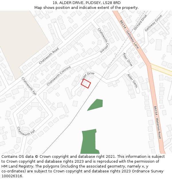19, ALDER DRIVE, PUDSEY, LS28 8RD: Location map and indicative extent of plot