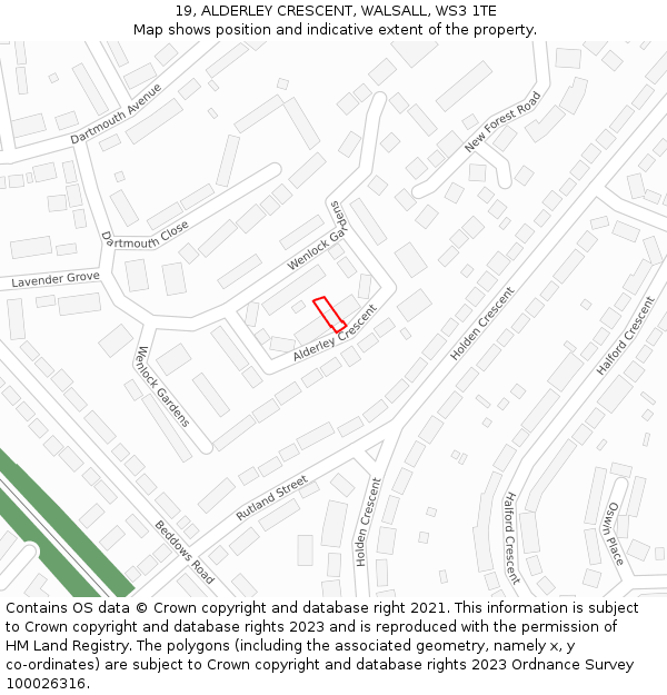 19, ALDERLEY CRESCENT, WALSALL, WS3 1TE: Location map and indicative extent of plot