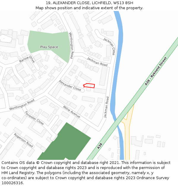 19, ALEXANDER CLOSE, LICHFIELD, WS13 8SH: Location map and indicative extent of plot